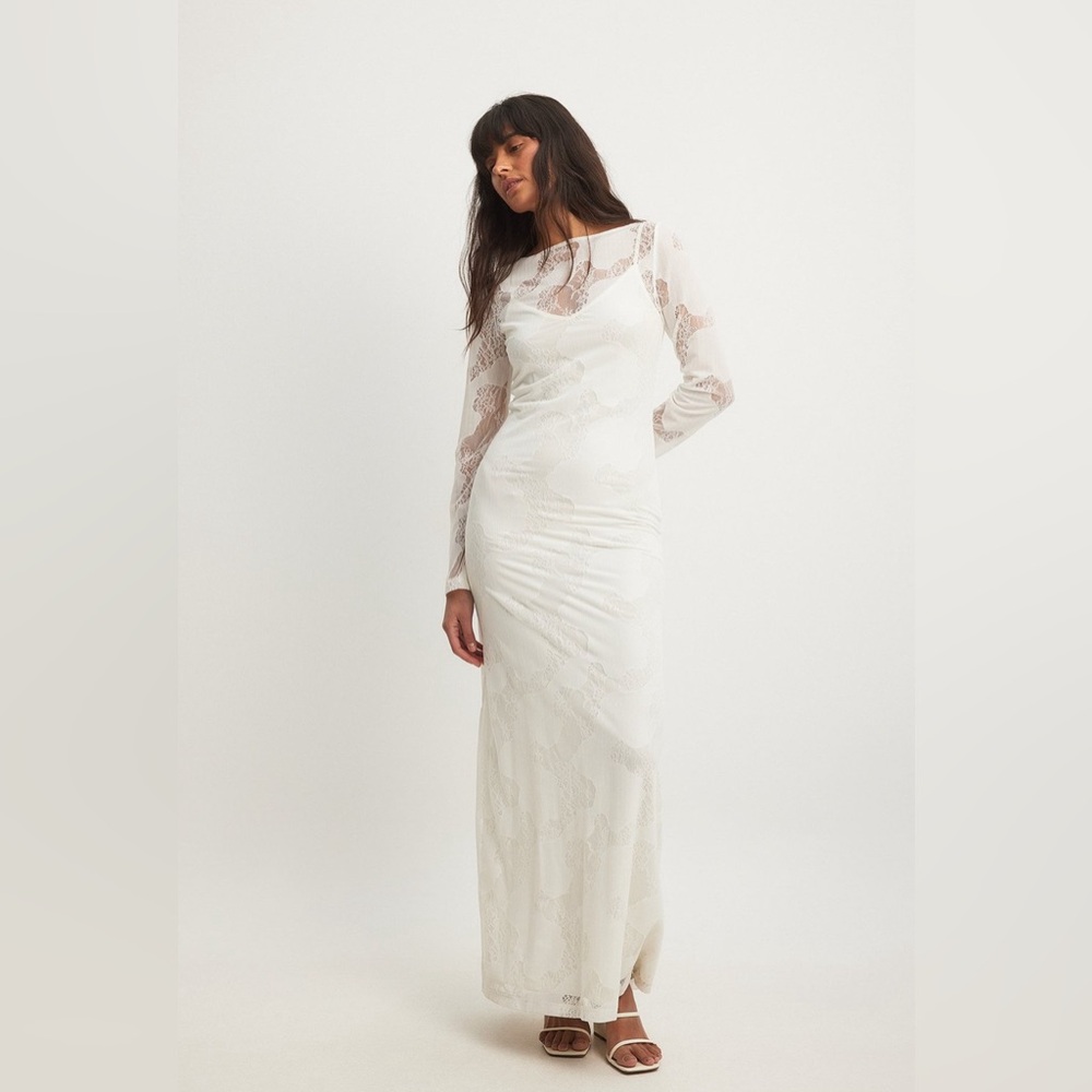 NA-KD Long Sleeve White Lace Dress